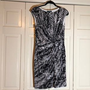 Lauren Side Twist Dress Black White Cap Sleeve SZ 12